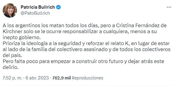 Patricia Bullrich cruzó a La Cámpora por sus críticas a La Nación+.