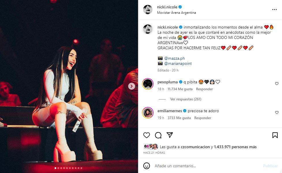 El piropo bien argento que le dejó Peso Pluma a Nicki Nicole tras su primer show en el Movistar Arena