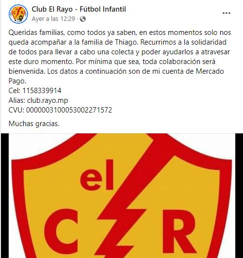 El comunicado del Club, luego de la tragedia.