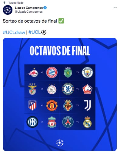 Así quedaron los cruces de octavos de final de la Champions League.