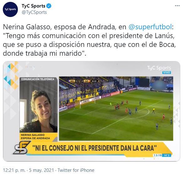 La esposa de Esteban Andrada apuntó contra la dirigencia de Boca.