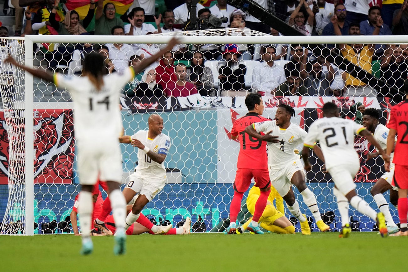 Así festejó Ghana el gol que abrió el marcador y cambió el partido frente a Corea en Qatar 2022. (AP)