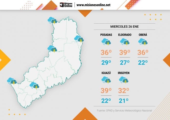 Jornada calurosa pero con lluvias y tormentas por la llegada de un frente frío a Misiones.