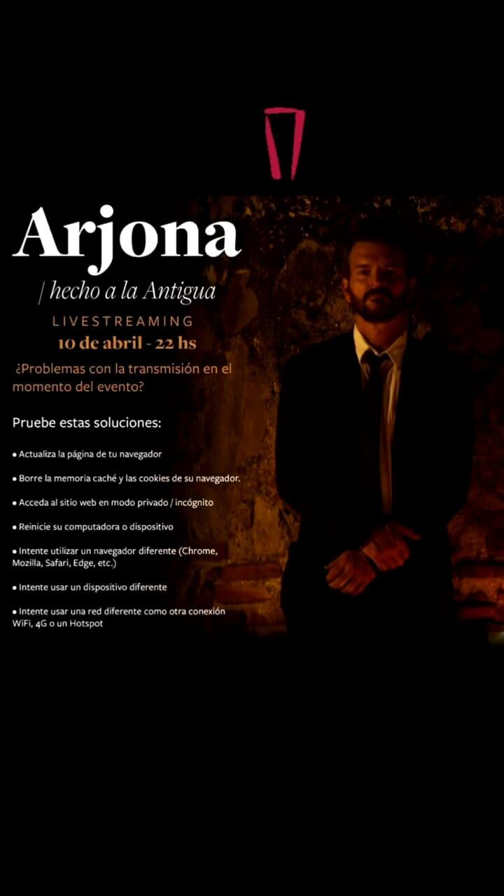 Se cayó el show de streaming de Ricardo Arjona y hay quejas en las redes sociales