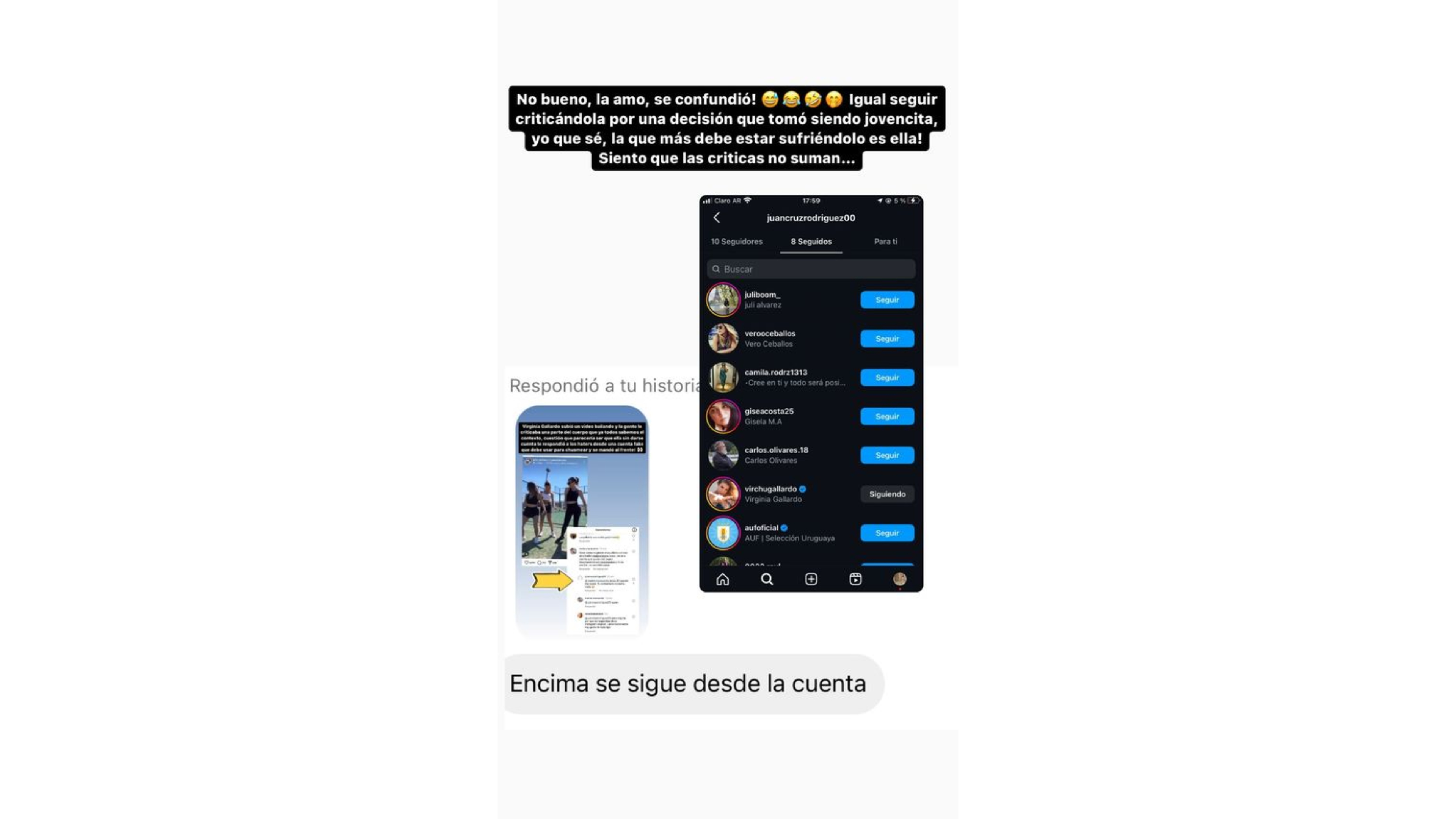 La famosa se seguía desde su cuenta fake.