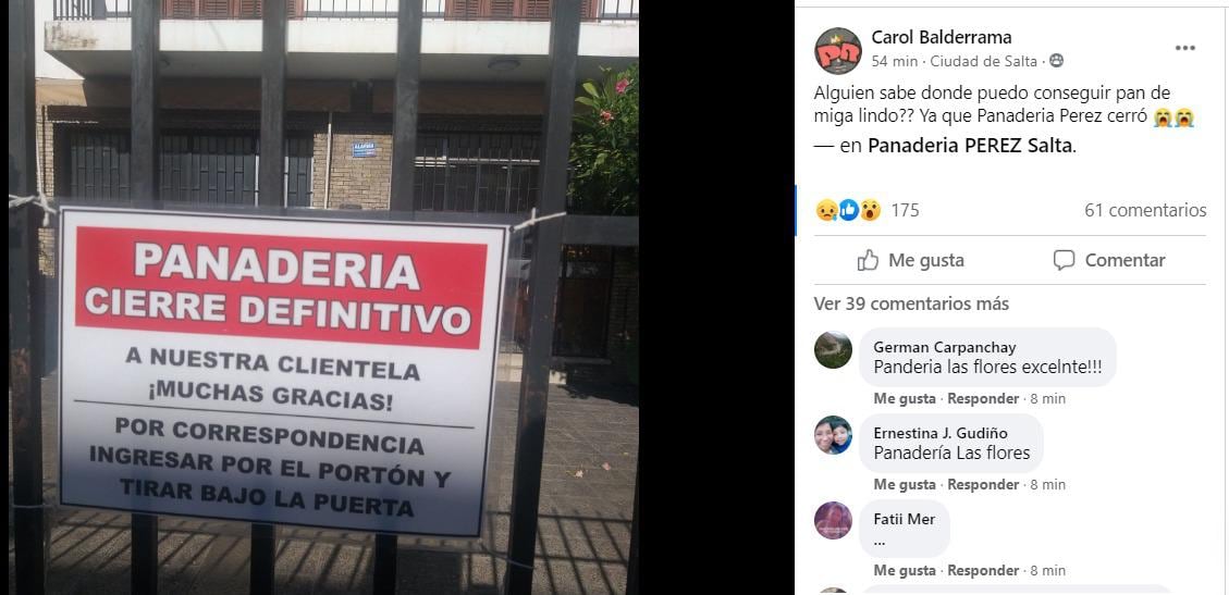 La Panadería Pérez fue una de las afectadas que debió cerrar sus puertas.