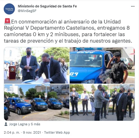 Tweet del Ministerio de Seguridad