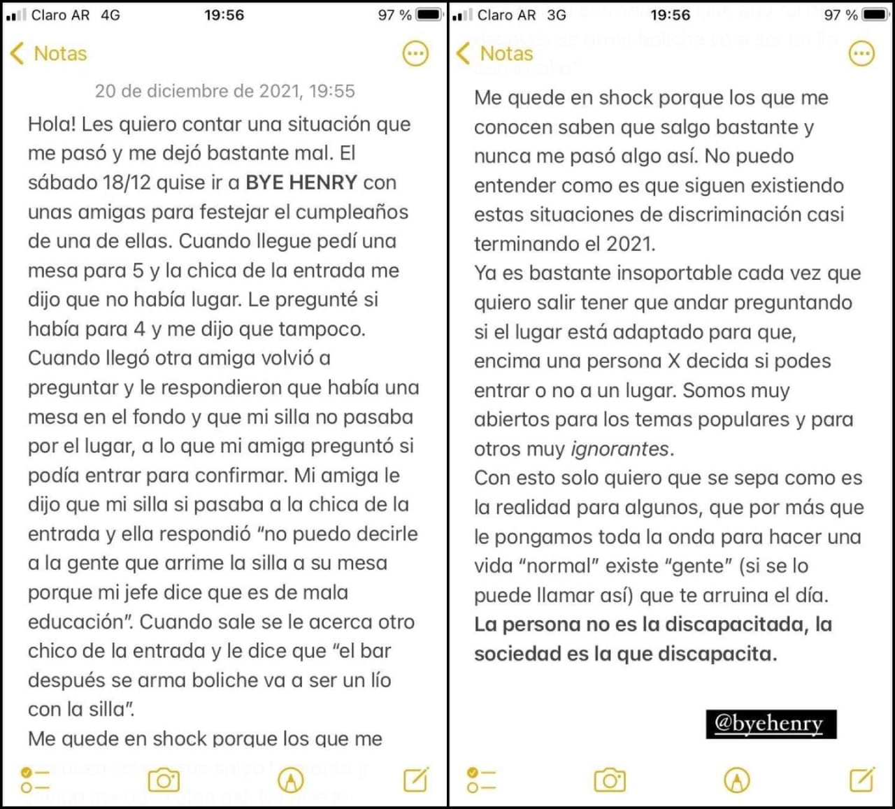 La joven realizó un descargo a través de sus redes sociales.