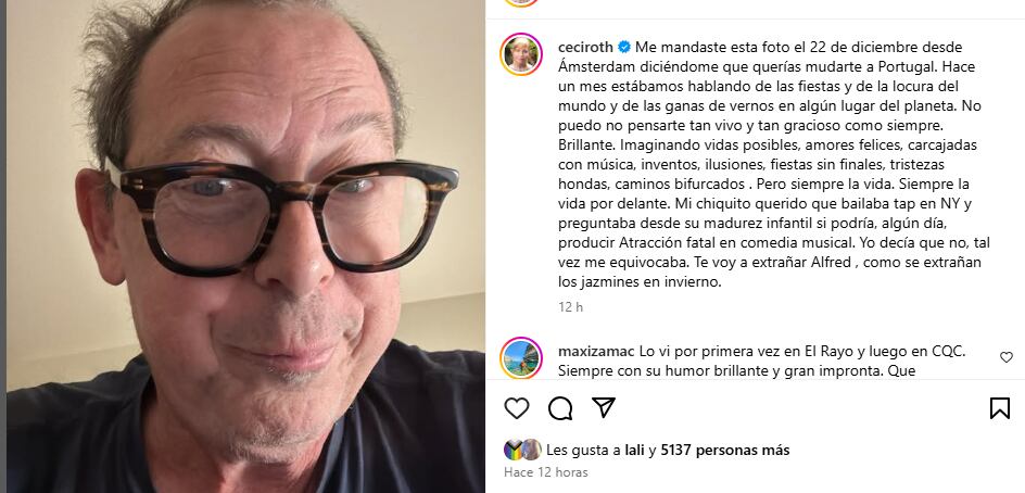 Cecilia Roth despidió a Alfred Oliveri