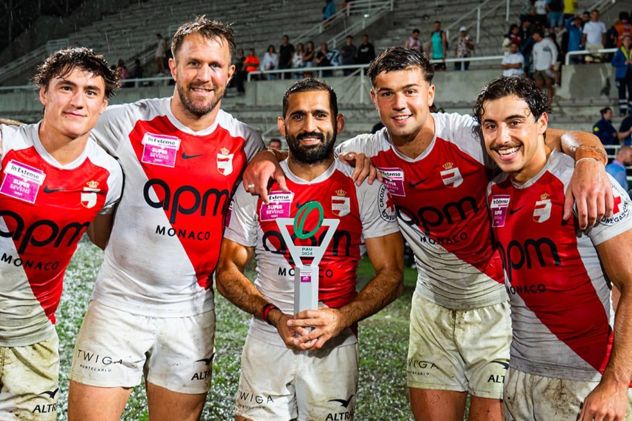 Gastón Revol, con la camiseta de Mónaco Rugby, en el Superseven francés. (@Monaco Rugby 7s)