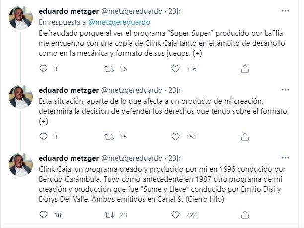 El reclamo de Eduardo Metzger en redes sociales.