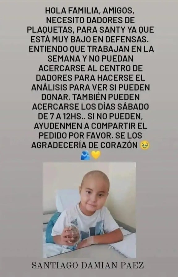 Santiago, el pequeño sanjuanino que necesita dadores de sangre para salvar su vida