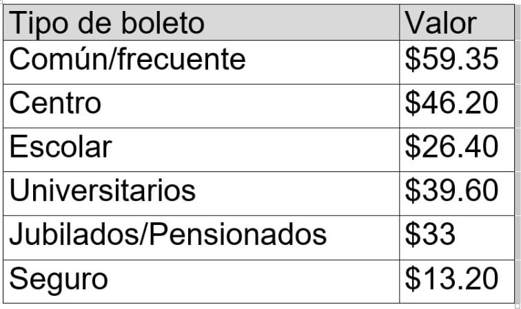 Nuevos valores para el transporte de Santa Fe. (Prensa Municipalidad de Santa Fe)