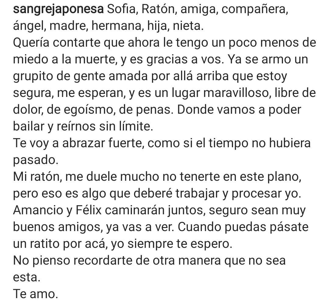 El mensaje de despedida de la actriz para la diseñadora.