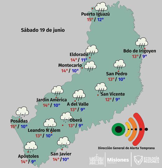 Sábado de precipitaciones y descenso de temperatura en la provincia. DGAT