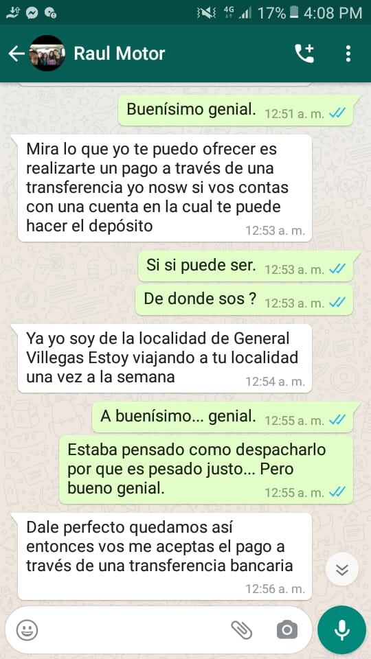 Estafa bancaria dialogo Whatsaap