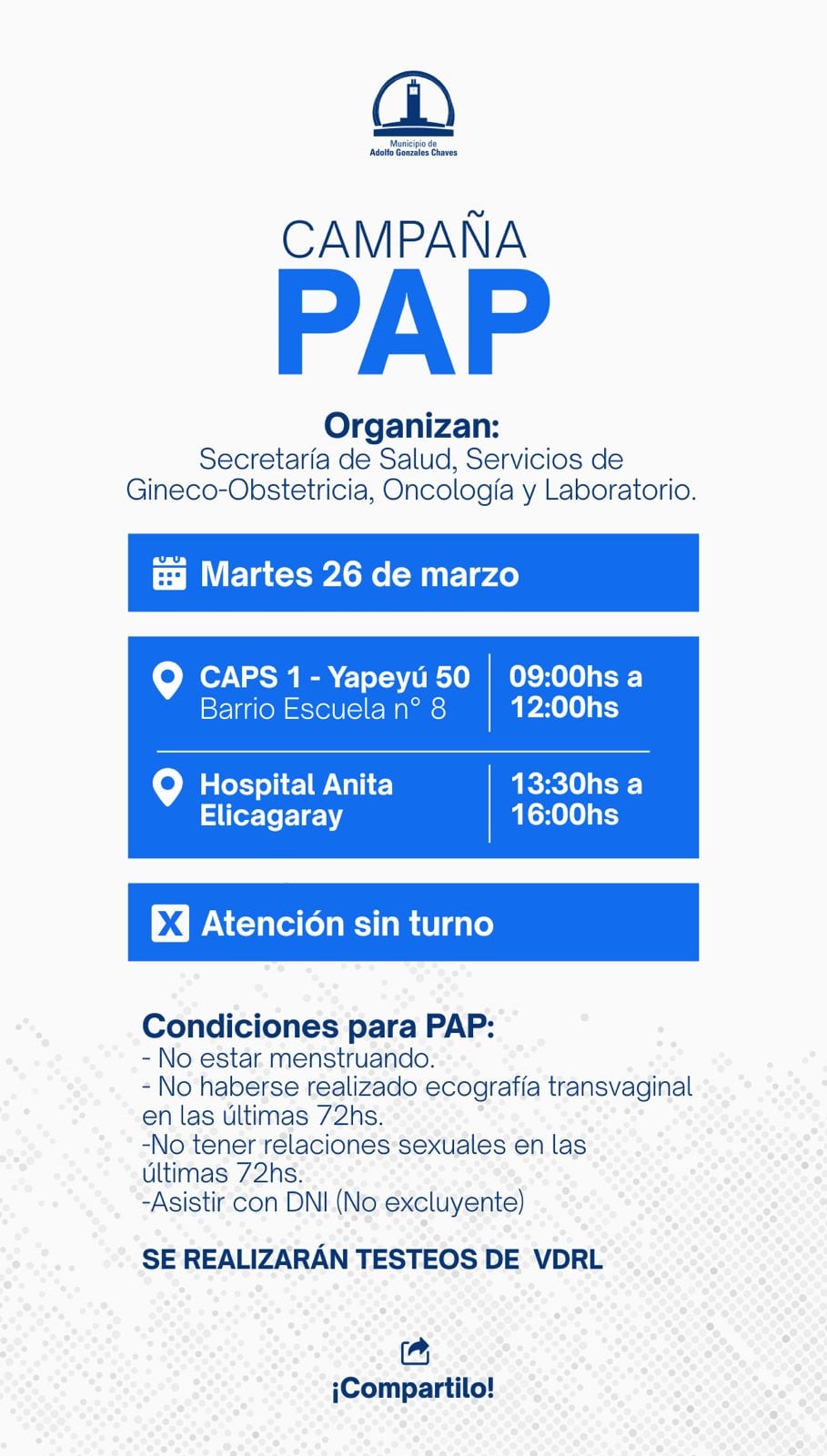 Gonzales Chaves: jornada de por el Día Mundial de la Prevención del Cáncer de Cuello Uterino