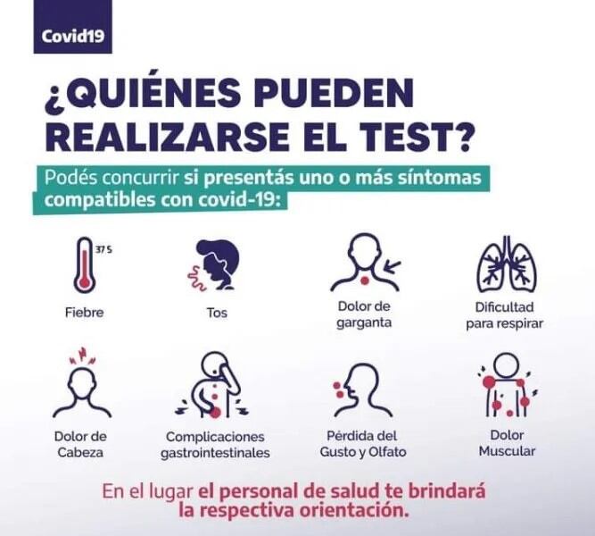 Síntomas que pueden conducir a solicitar la realización del test para coronavirus, en la unidad "Epi Móvil" del Ministerio de Salud de Jujuy.