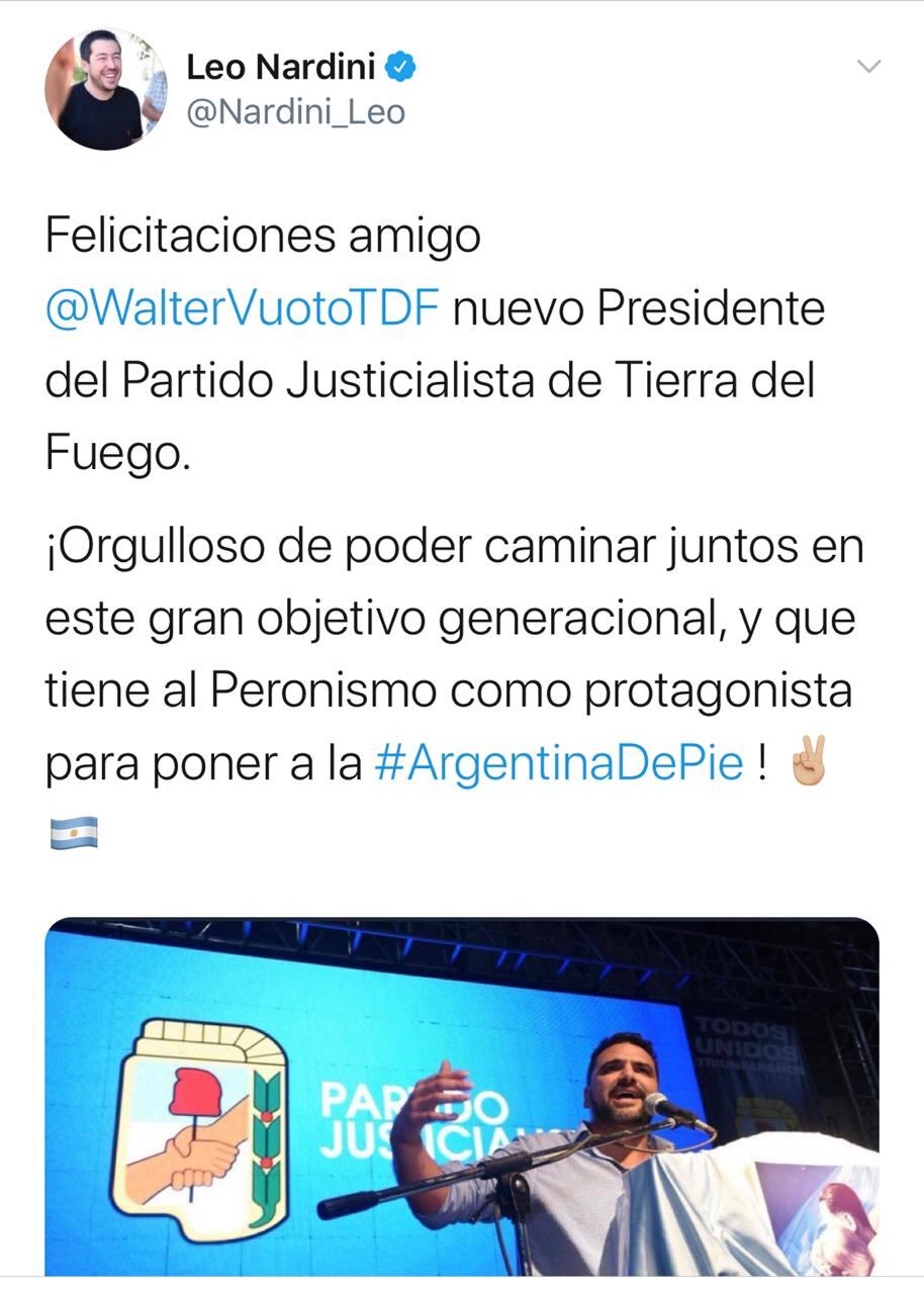 Dirigentes del PJ de todo el país expresaron sus felicitaciones hacia Walter Vuoto