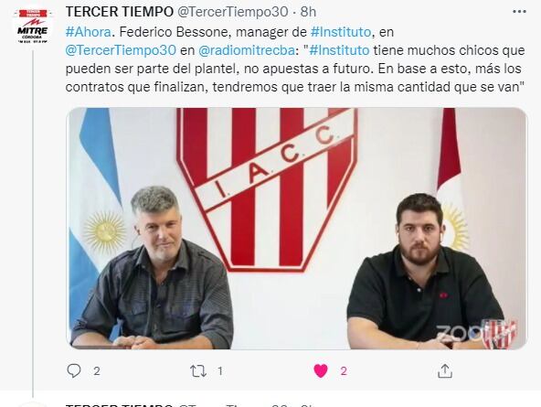 Federico Bessone, manager, y Juan Manuel Cavagliato, presidente de Instituto, se toman más tiempo para elegir al DT.