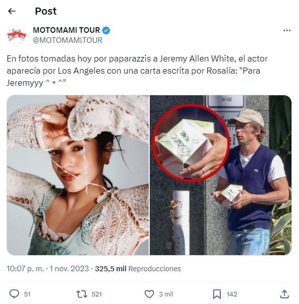 El romántico detalle que tuvo Rosalía con Jeremy Allen White y sus fans no dejaron pasar