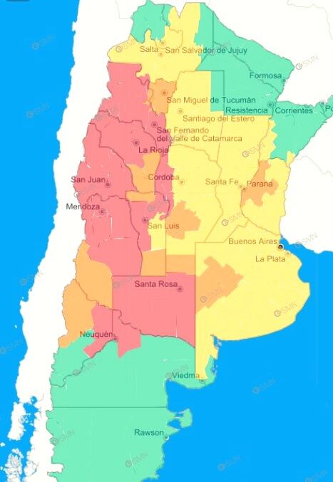 Mendoza caliente. El mapa de la ola de calor del Servicio Meteorológico Nacional.