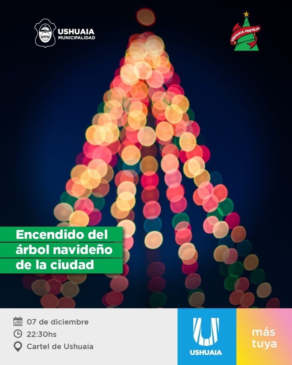 Se realizará el encendido del árbol ubicado al lado del cartel de Ushuaia.