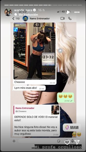 Wanda Nara y el chat privado con su entrenador