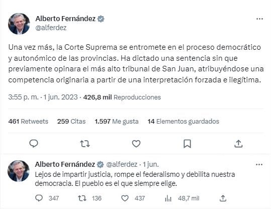 Alberto Fernández se expresó luego de la decisión de la Justicia de inhabilitar a Uñar a su reelección para gobernador de San Juan.