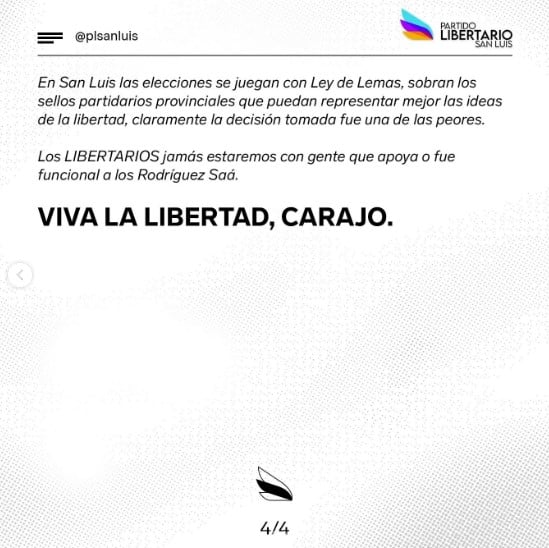 Comunicado del Partido Libertarios San Luis