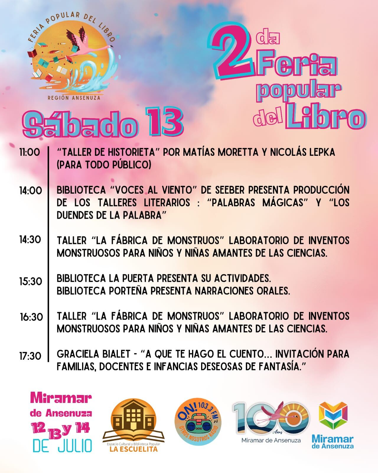 Actividades para este sábado 13 de julio en Miramar de Ansenuza.