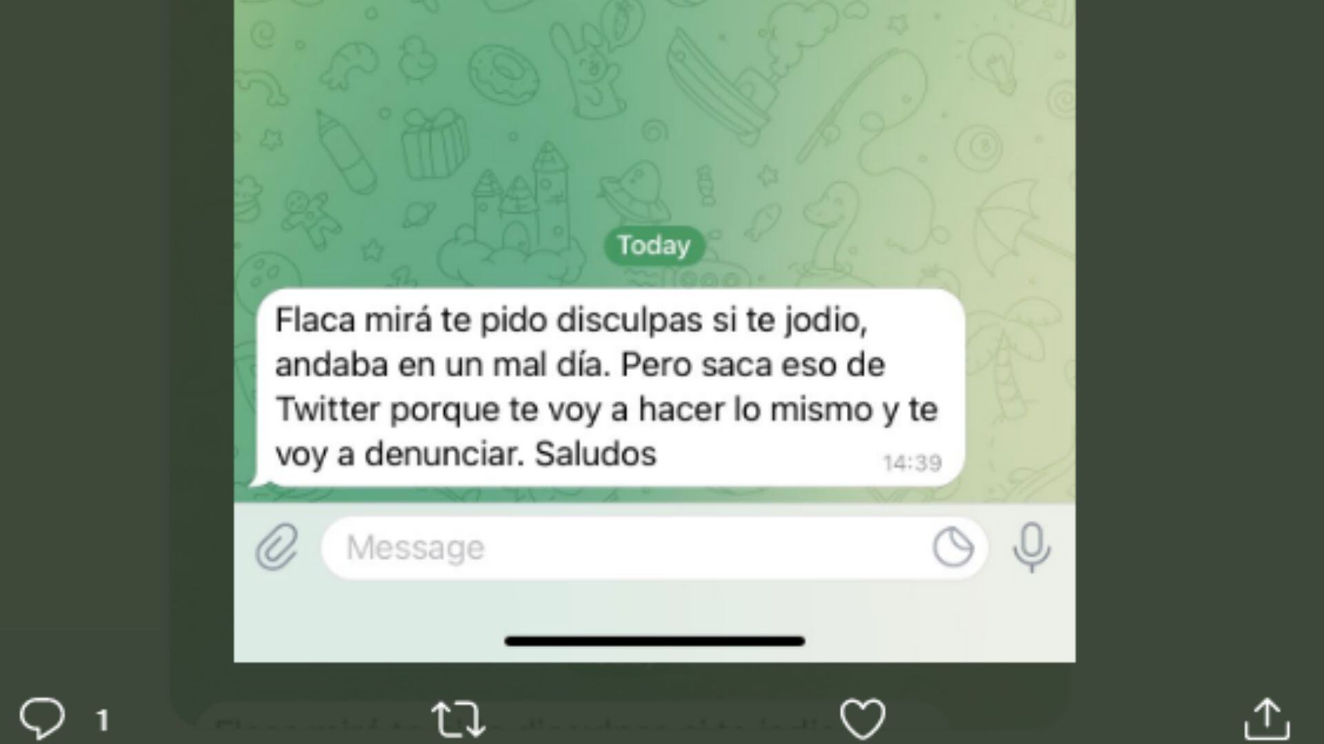 La respuesta del joven después de ver la publicación en redes.