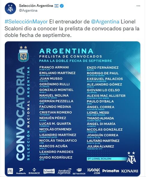 Los convocados para la gira de septiembre.