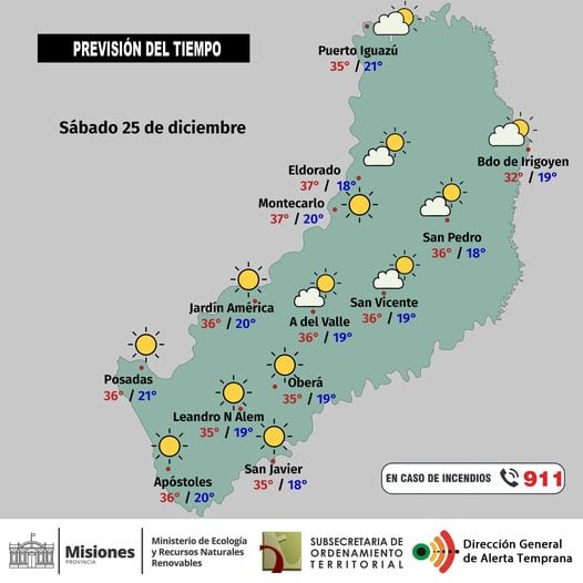 Jornada navideña soleada y calurosa en la provincia de Misiones.