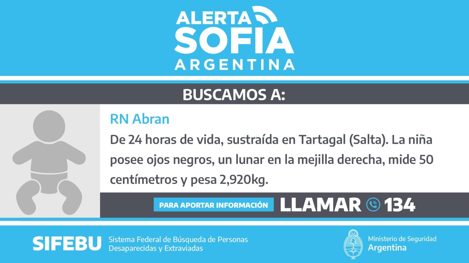 Emiten el "Alerta Sofía" por la desaparición de la bebé en Tartagal.