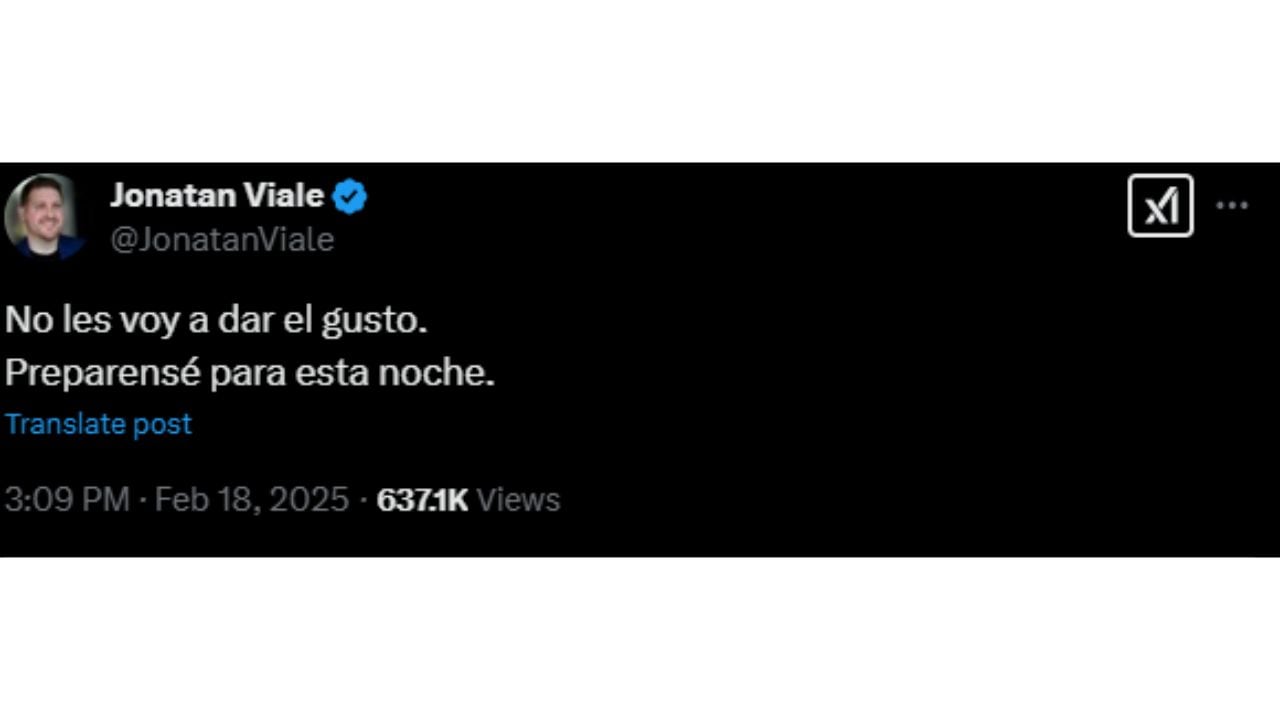 El tweet de Jonatan Viale tras el escándalo con Javier Milei.