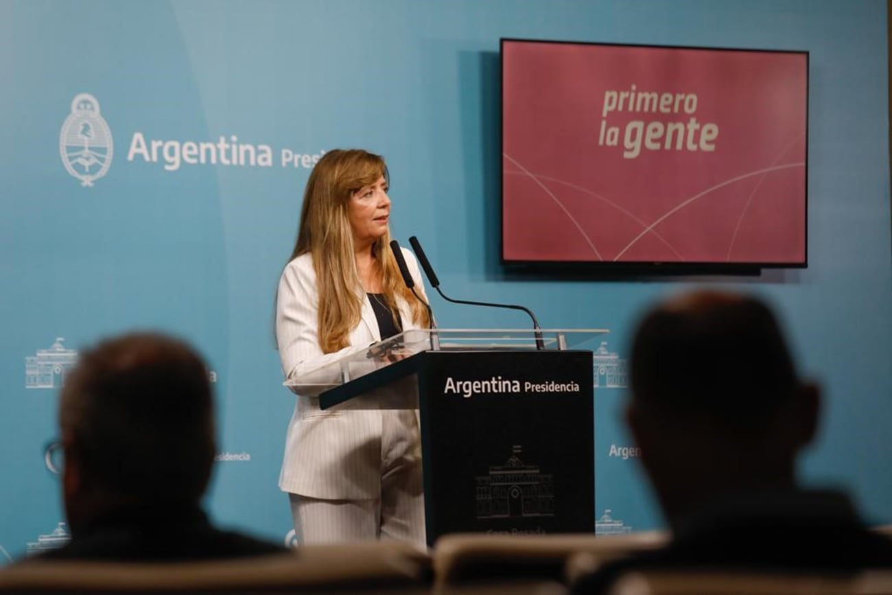 Gabriela Cerruti en la conferencia de prensa en Casa Rosada. (Presidencia)