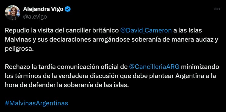 El fuerte mensaje de Alejandra Vigo sobre la cuestión Islas Malvinas.