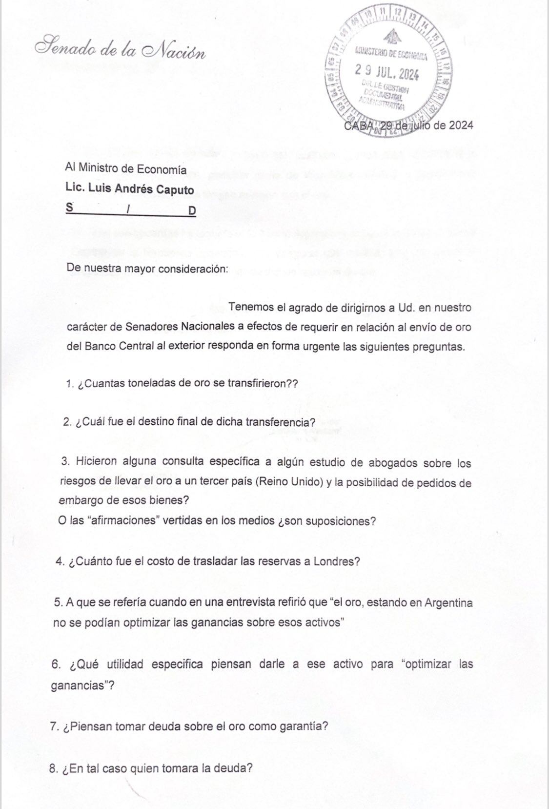 El pedido de información del oro de Juliana di Tullio