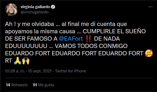 La ex de Ricardo Fort defendió a Marengo desde la red social del pajarito.