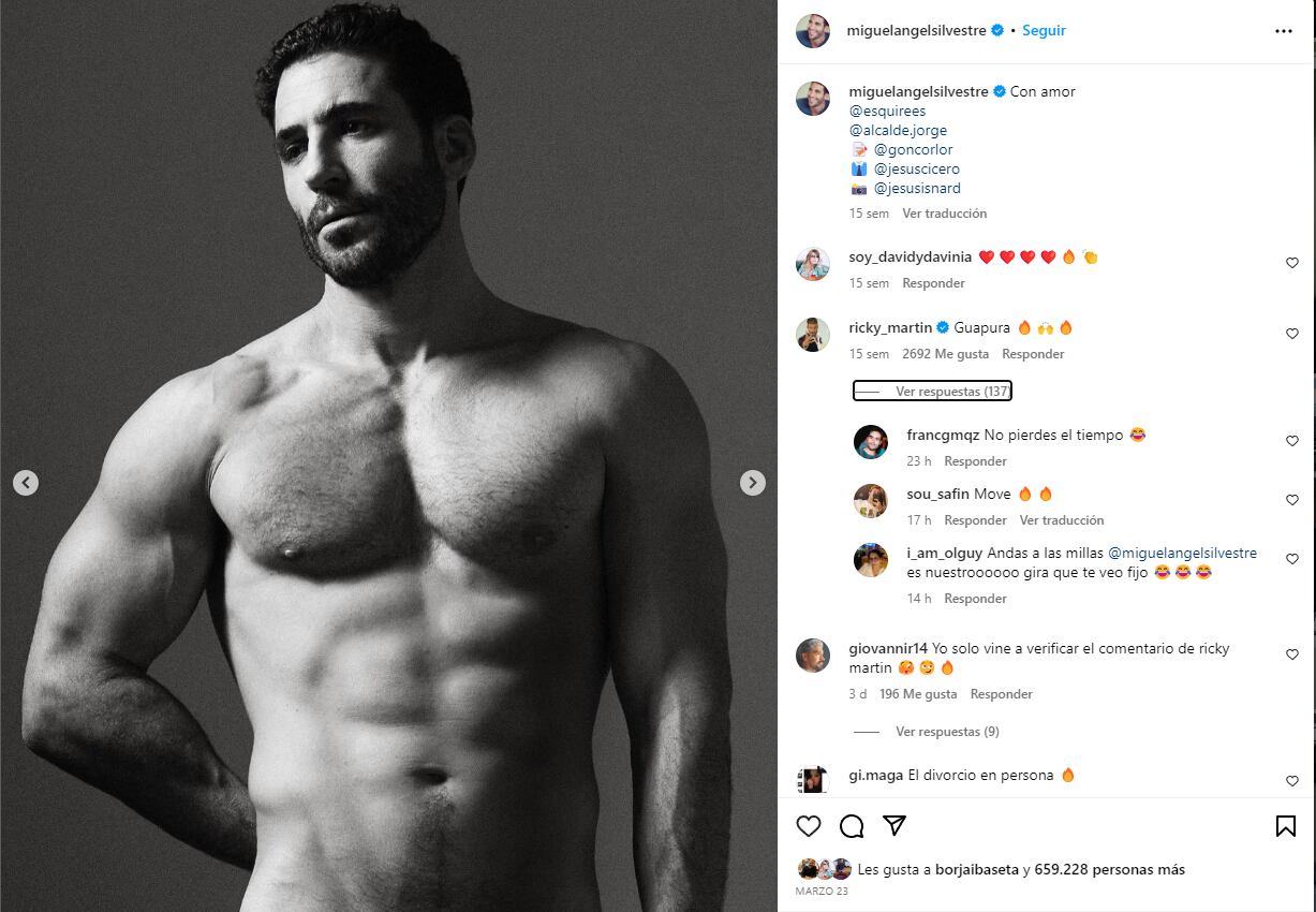 El comentario de Ricky Martin en la foto de Miguel Ángel Silvestre