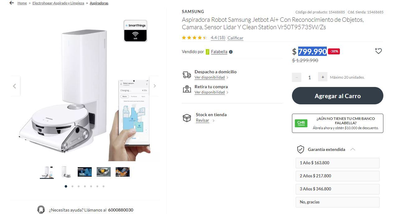 Esto es lo que sale una aspiradora robot Samsung en Chile.