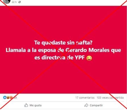 Captura de pantalla de una publicación en Facebook hecha el 30 de octubre de 2023.