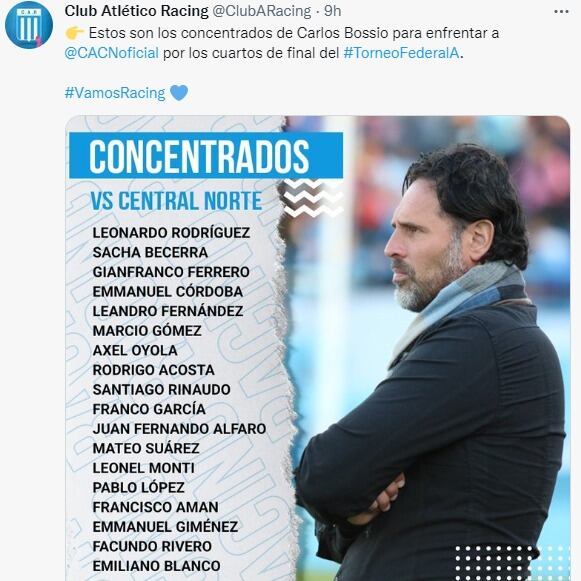 El Racing de Carlos Bossio y otra final camino al ascenso.