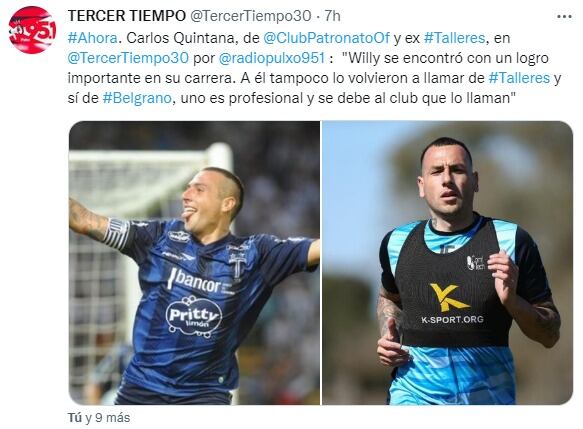 Carlos Quintana puso como ejemplo a Wilfredo Olivera, en pases de Talleres a Belgrano.