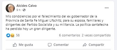 Alcides Calvo despidió a Miguel Lifschitz