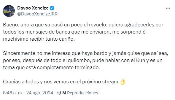 El comunicado de Davoo Xeneize, tras la disputa con el Kun Agüero