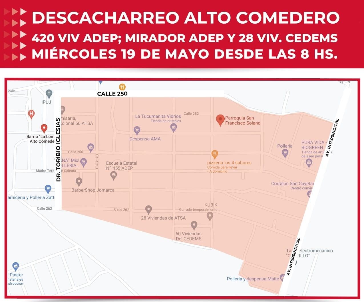 El operativo municipal de descacharrado avanzará este miércoles en Alto Comedero, el barrio más densamente poblado de San Salvador de Jujuy.