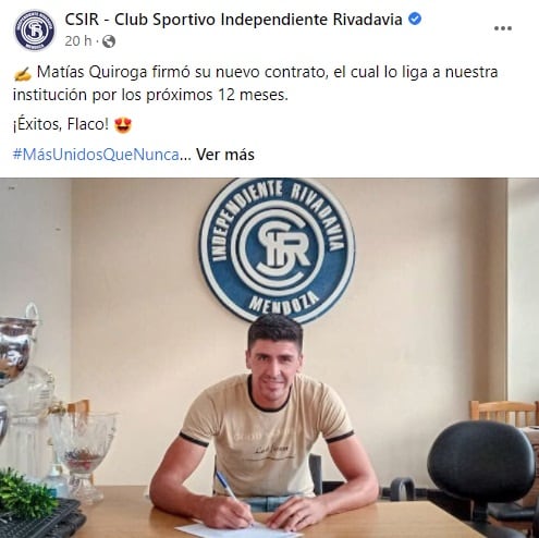 Matías Quiroga firmó su nuevo contrato con Independiente Rivadavia para la nueva temporada de la Primera Nacional.