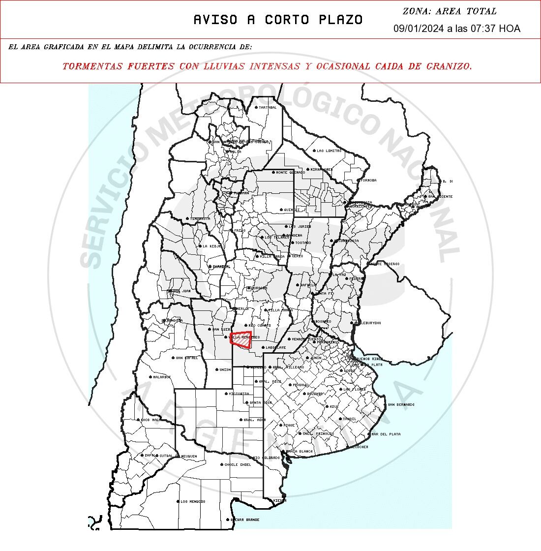 Aviso a corto plazo por tormentas en Córdoba.